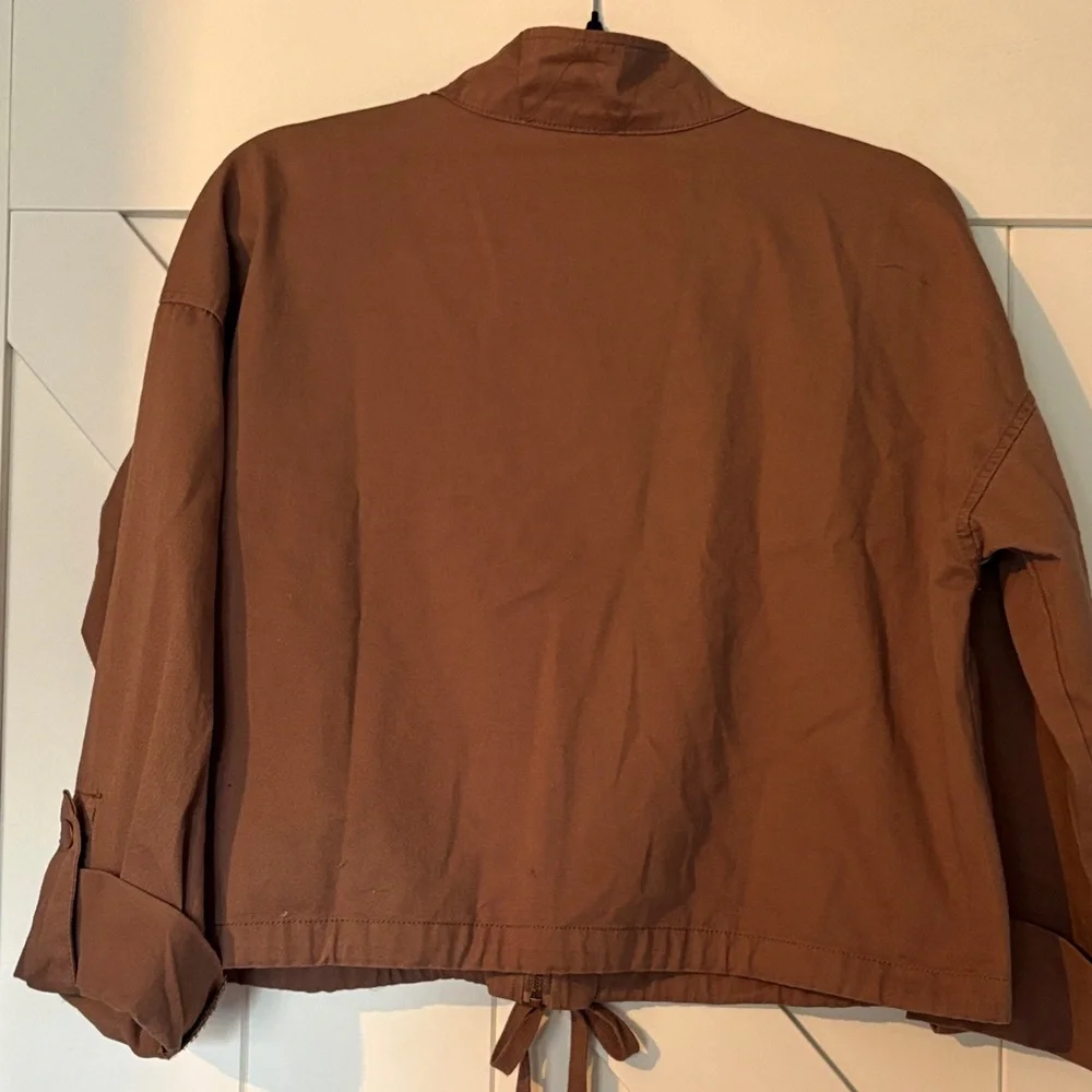 Blu Pepper Oversized Utility Zip-Up Jacket Dark Tan Size S - Picture 4 of 11